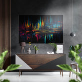 Abstract City Silhouette Brushed Aluminum Dibond Wall Art.